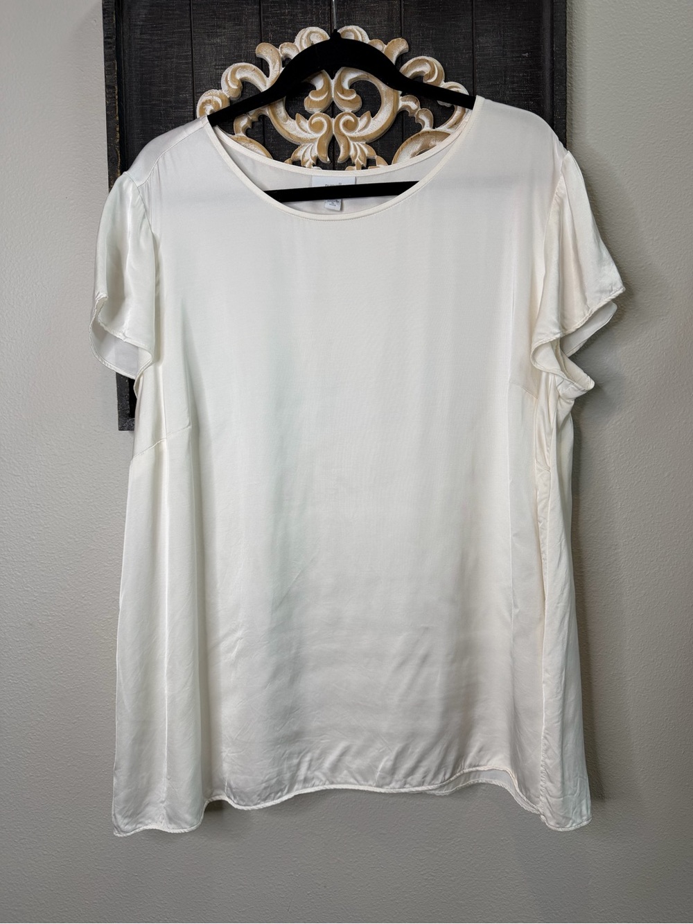 Pure Jill Silky White Flutter Sleeve Blouse for Women - XLP